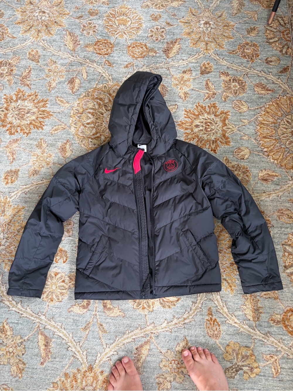 Nike Black Hooded Puffer Jacket with Pink Logos